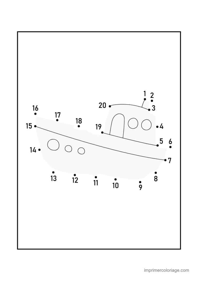 point a relier vehicule 1 a 20 bateau a hublots - dessin gratuit &agrave; imprimer