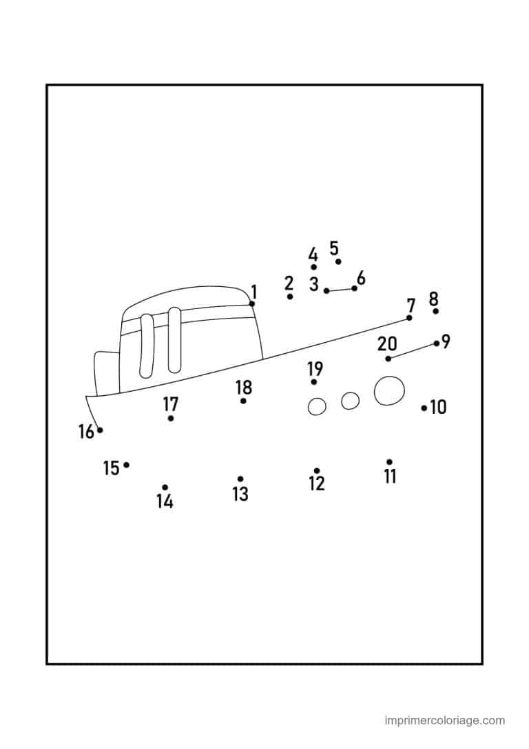 point a relier vehicule 1 a 20 bateau allonge - dessin gratuit &agrave; imprimer