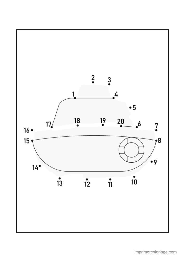 point a relier vehicule 1 a 20 bateau avec une bouee - dessin gratuit &agrave; imprimer
