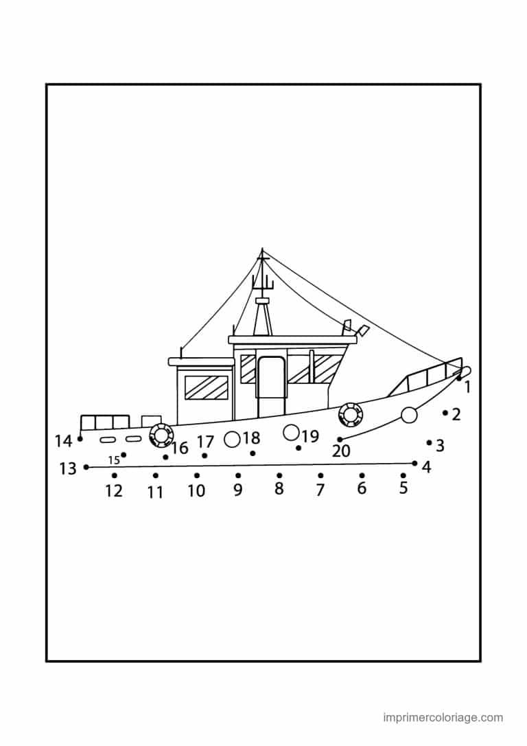 point a relier vehicule 1 a 20 bateau de peche - dessin gratuit &agrave; imprimer