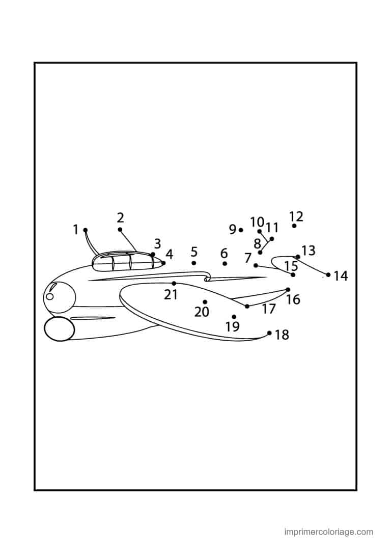 point a relier vehicule 1 a 21 avion a reaction - dessin gratuit &agrave; imprimer