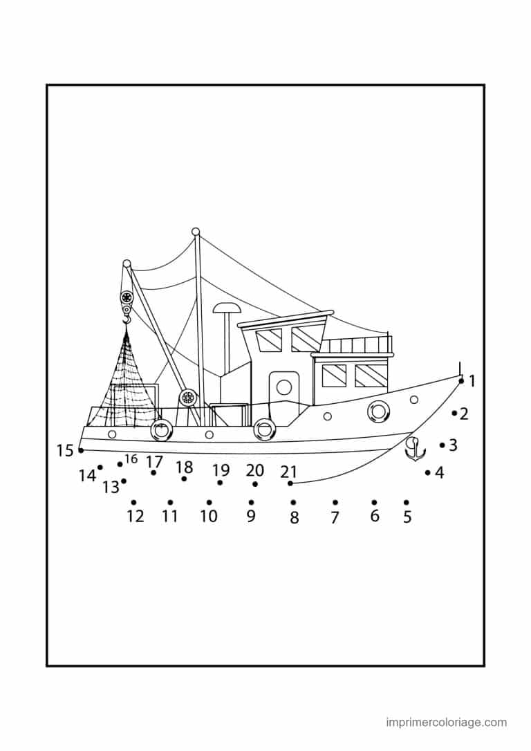 point a relier vehicule 1 a 21 chalutier - dessin gratuit &agrave; imprimer