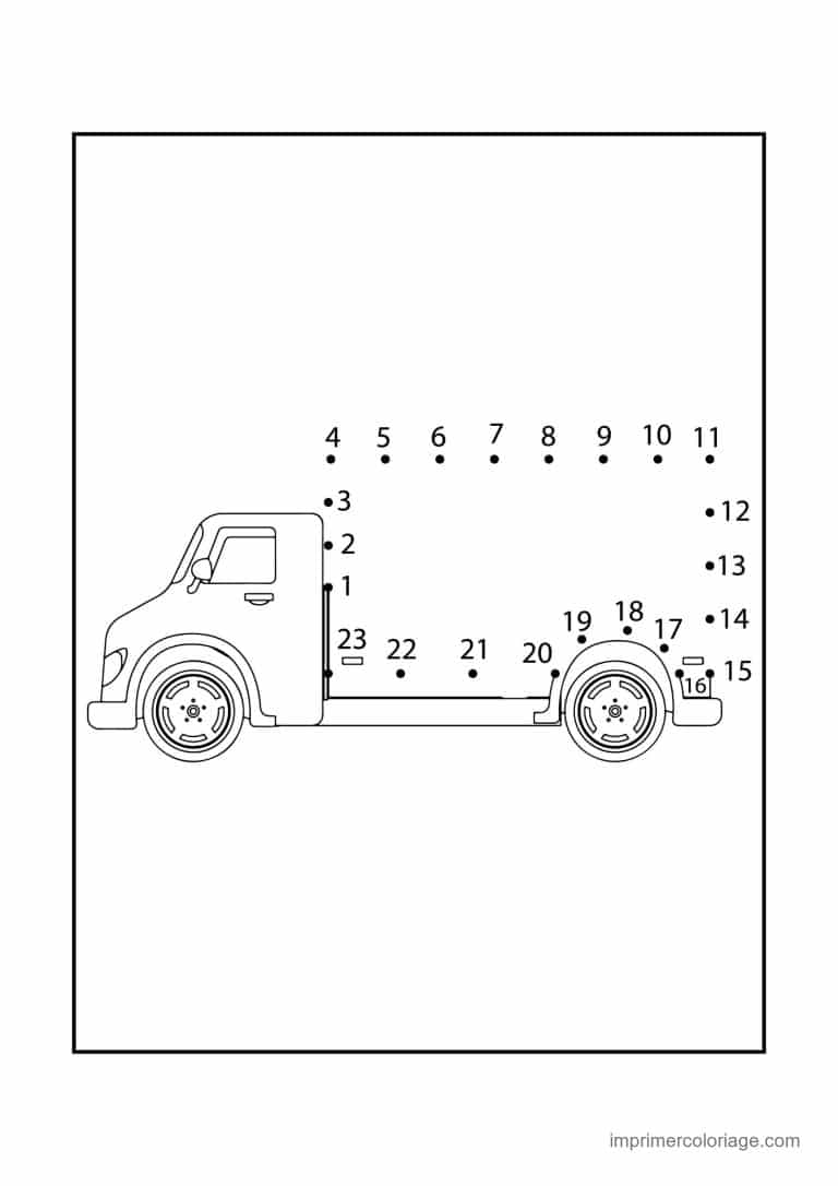 point a relier vehicule 1 a 23 camion a plateau - dessin gratuit &agrave; imprimer