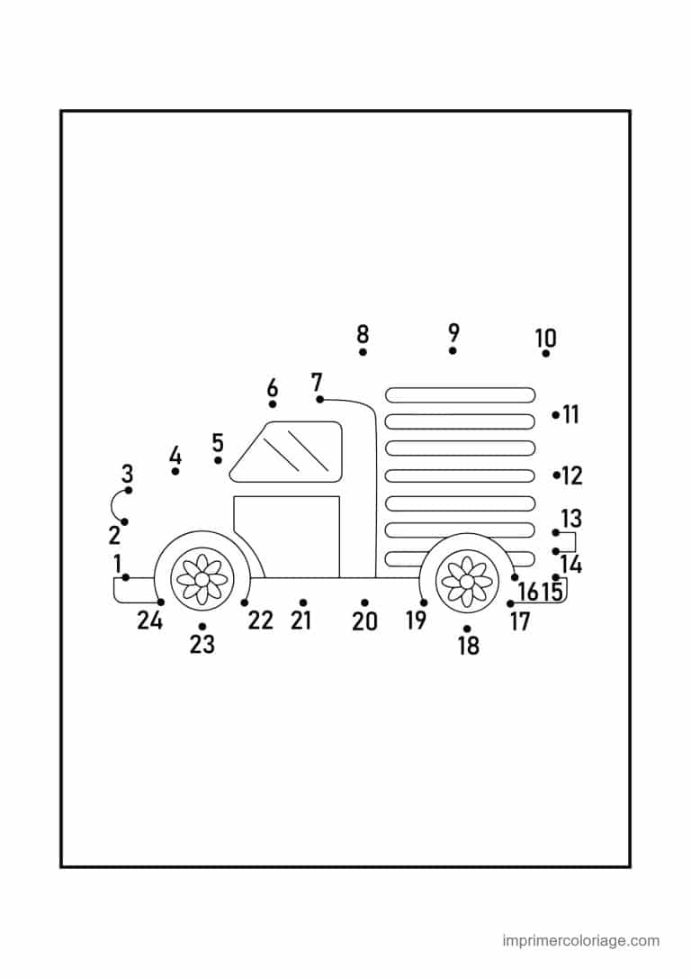 point a relier vehicule 1 a 24 camion a plateau - dessin gratuit &agrave; imprimer