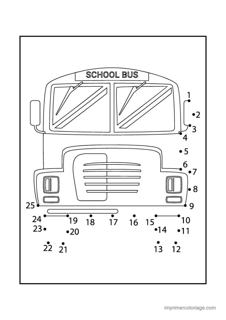 point a relier vehicule 1 a 25 bus scolaire - dessin gratuit &agrave; imprimer