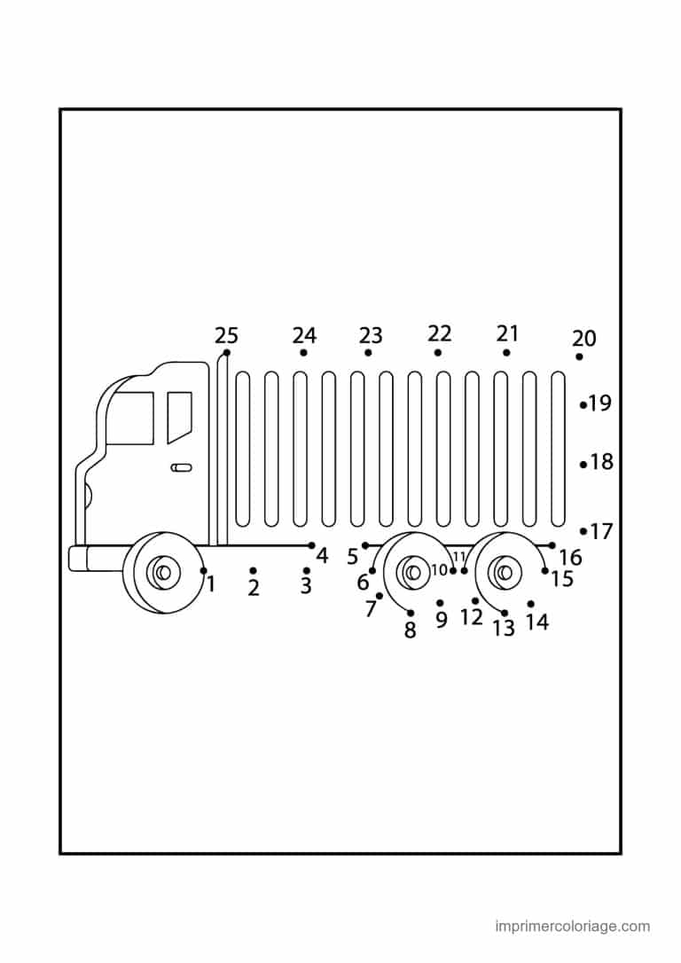 point a relier vehicule 1 a 25 camion a ridelles - dessin gratuit &agrave; imprimer