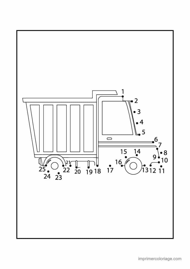 point a relier vehicule 1 a 25 camion benne - dessin gratuit &agrave; imprimer