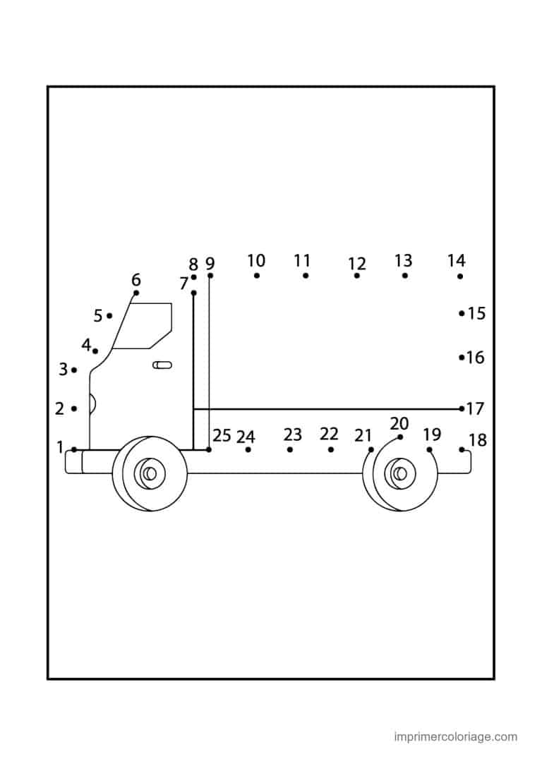 point a relier vehicule 1 a 25 camion plateau - dessin gratuit &agrave; imprimer