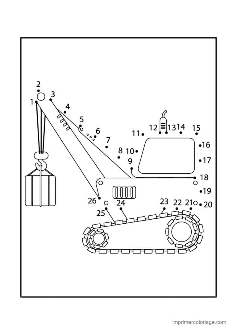 point a relier vehicule 1 a 26 grue sur chenilles - dessin gratuit &agrave; imprimer