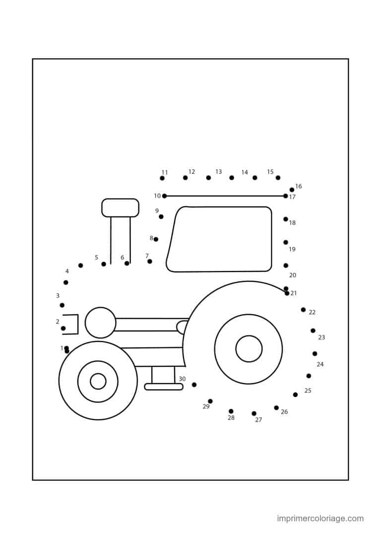 point a relier vehicule 1 a 30 tracteur - dessin gratuit &agrave; imprimer