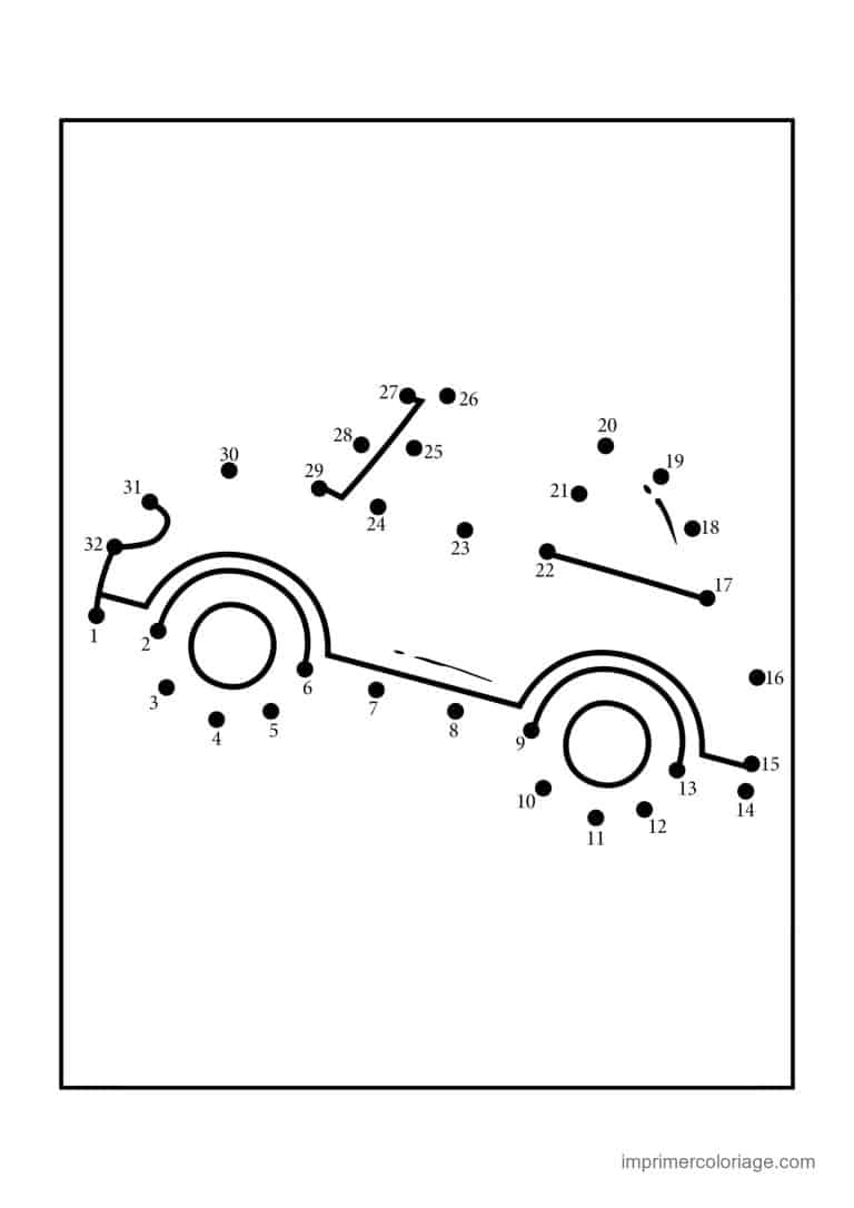 point a relier vehicule 1 a 32 voiture de course - dessin gratuit &agrave; imprimer