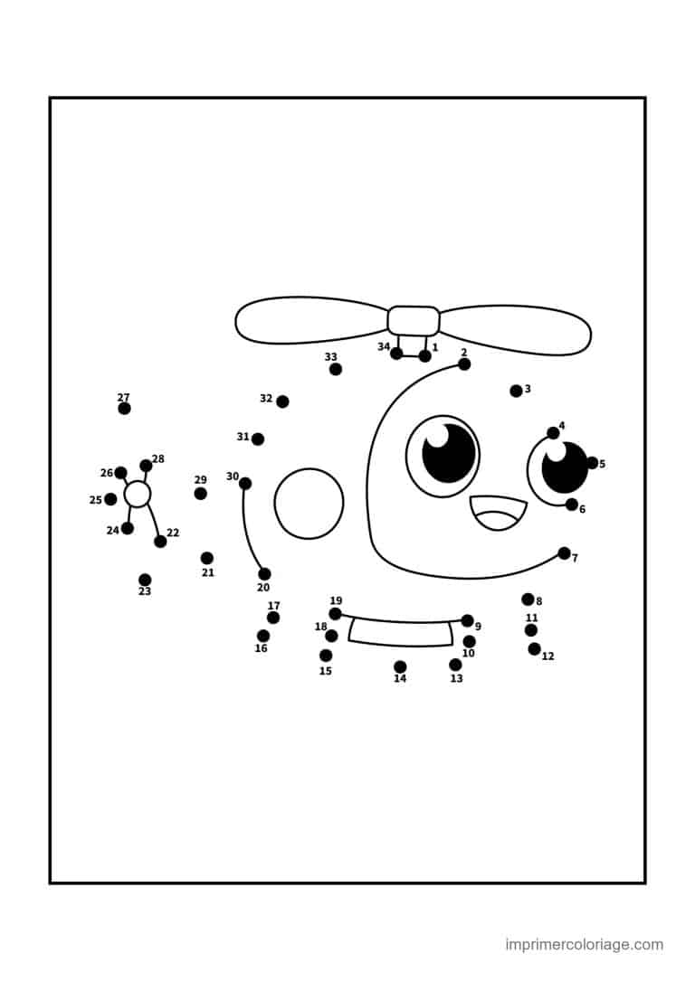 point a relier vehicule 1 a 34 helicoptere souriant - dessin gratuit &agrave; imprimer