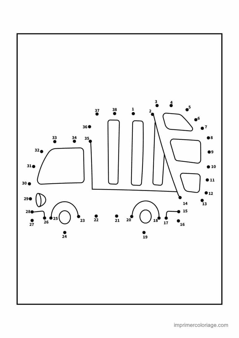 point a relier vehicule 1 a 38 camion benne - dessin gratuit &agrave; imprimer