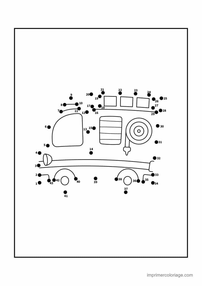 point a relier vehicule 1 a 43 camion de pompier - dessin gratuit &agrave; imprimer