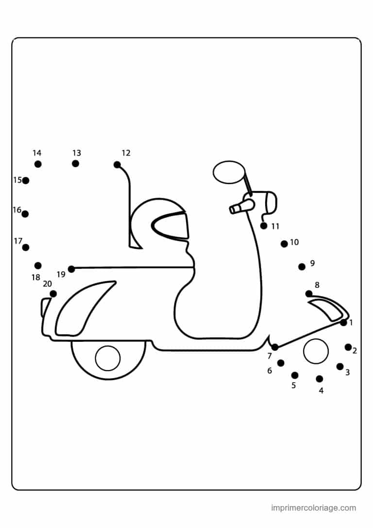 point a relier vehicule 1 a 49 scooter - dessin gratuit &agrave; imprimer