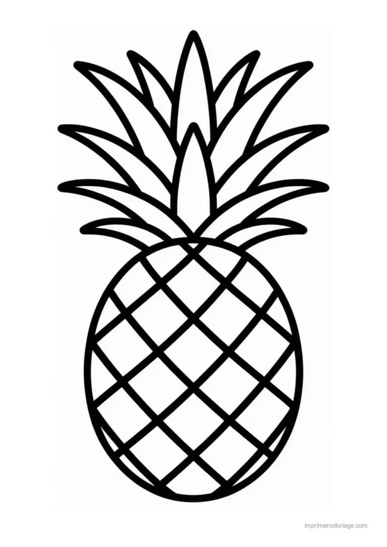 coloriage ananas ananas a la couronne au trait epais - dessin gratuit &agrave; imprimer