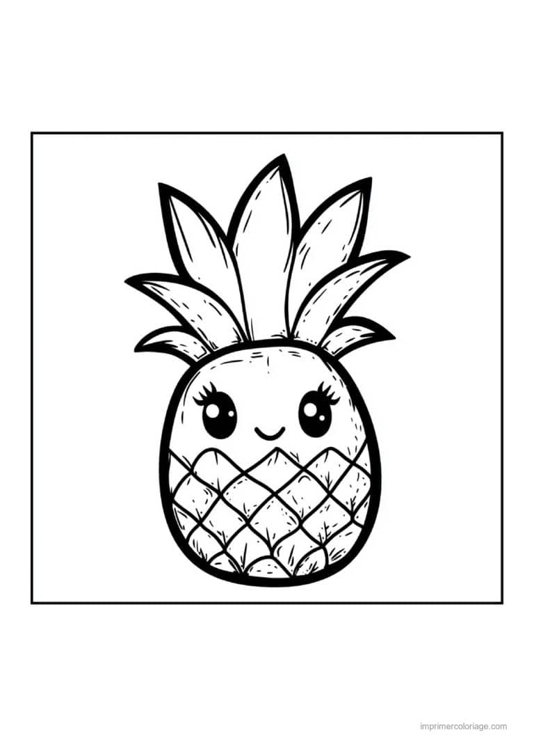 coloriage ananas ananas a la couronne fournie - dessin gratuit &agrave; imprimer