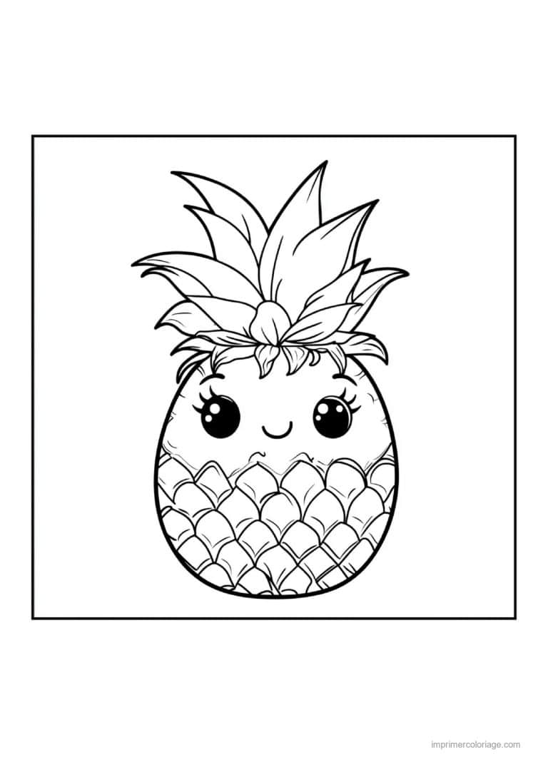 coloriage ananas ananas aux grands yeux - dessin gratuit &agrave; imprimer