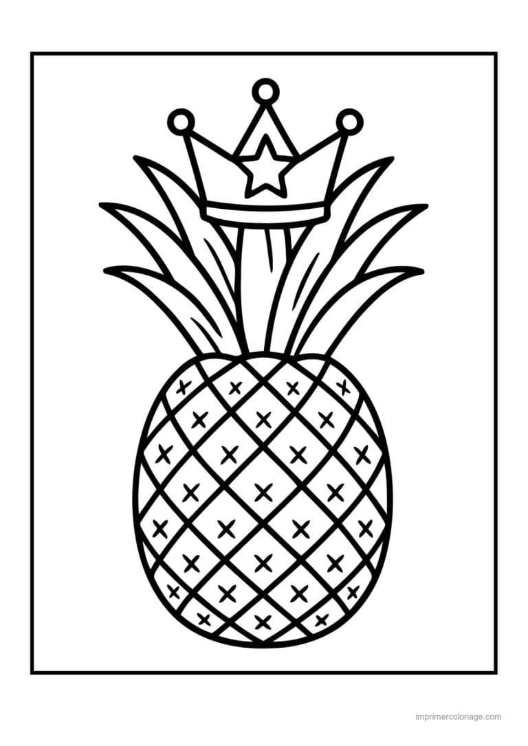 coloriage ananas ananas kawaii a la couronne - dessin gratuit &agrave; imprimer