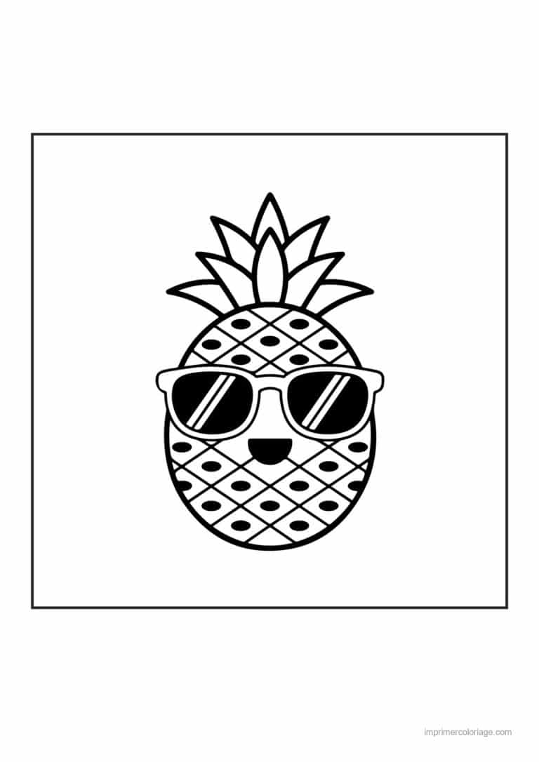 coloriage ananas ananas kawaii a lunettes - dessin gratuit &agrave; imprimer