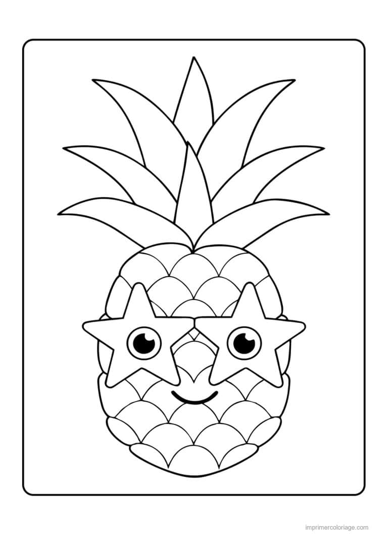 coloriage ananas ananas kawaii a lunettes etoiles - dessin gratuit &agrave; imprimer