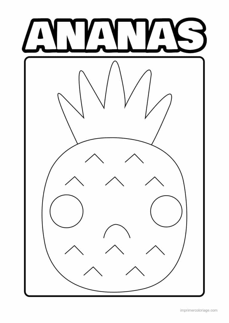 coloriage ananas ananas kawaii au visage - dessin gratuit &agrave; imprimer