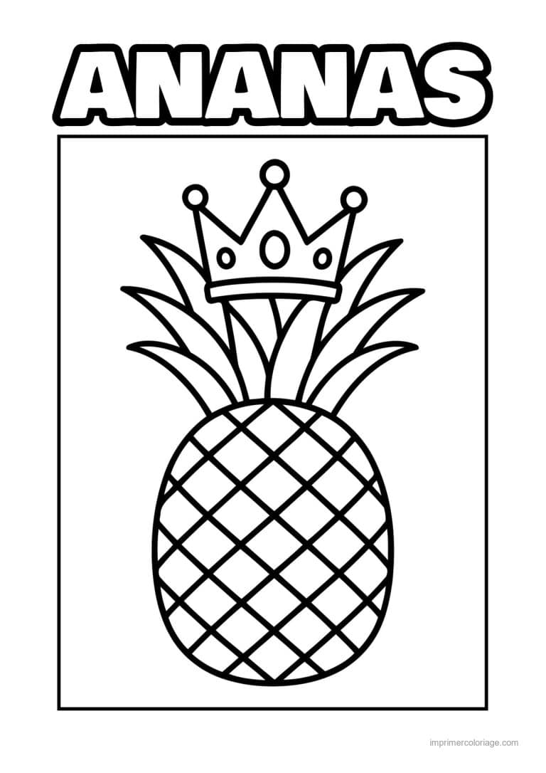 coloriage ananas ananas kawaii couronne - dessin gratuit &agrave; imprimer
