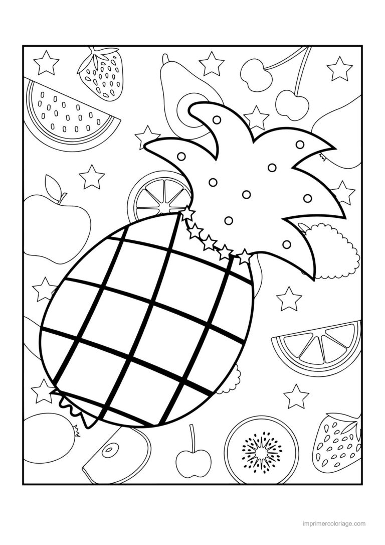 coloriage ananas ananas quadrille - dessin gratuit &agrave; imprimer