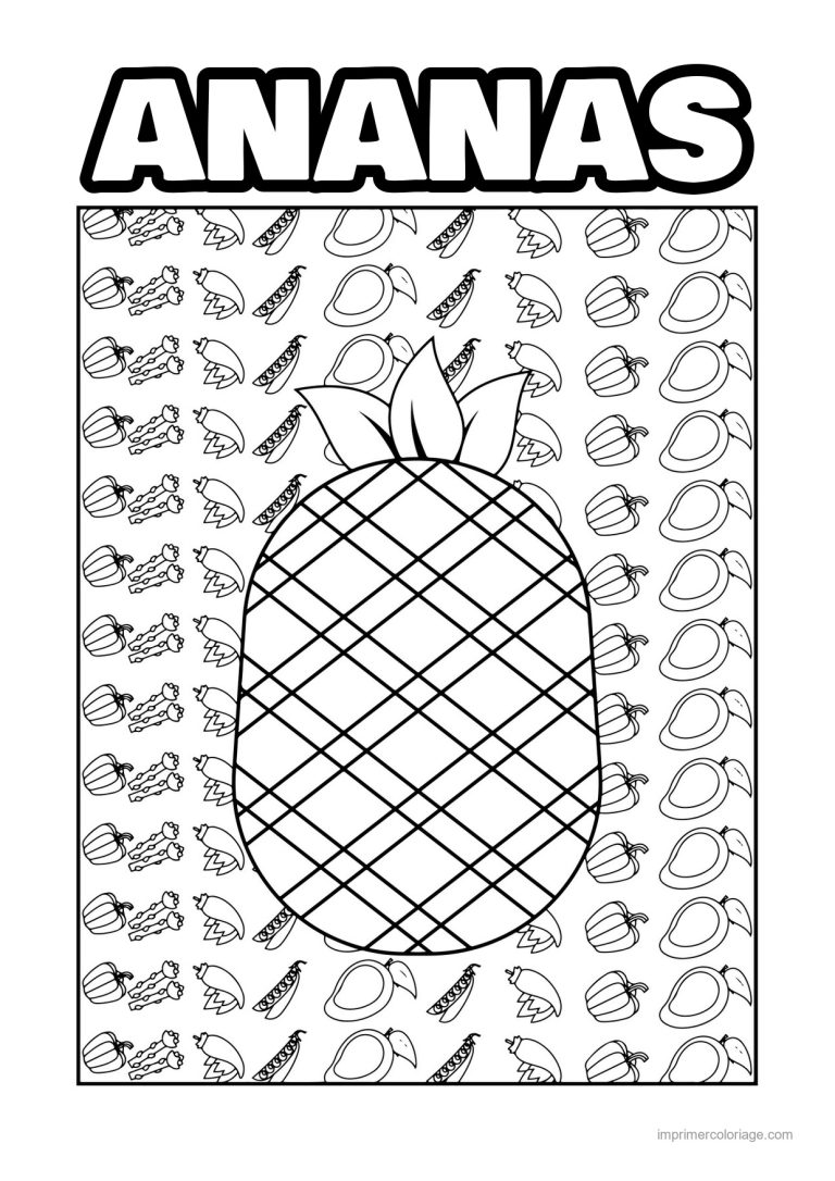 coloriage ananas ananas sur fond motif - dessin gratuit &agrave; imprimer