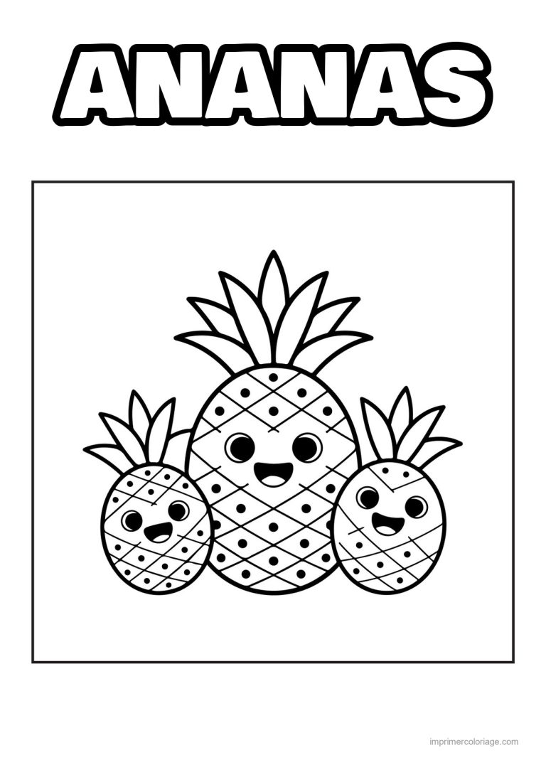 coloriage ananas trois ananas kawaii - dessin gratuit &agrave; imprimer