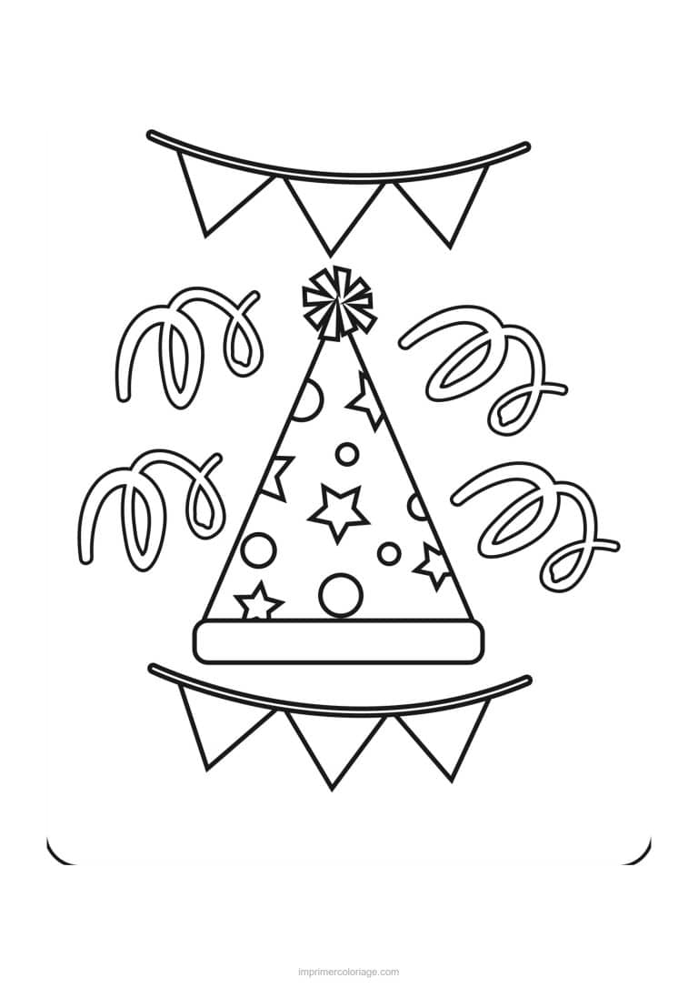 coloriage anniversaire chapeau de fete et guirlandes - dessin gratuit &agrave; imprimer