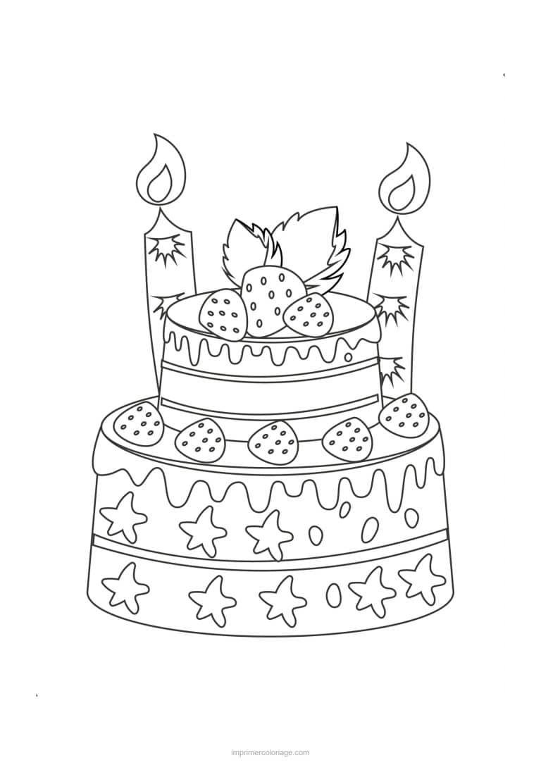 coloriage anniversaire gateau a etages aux fraises - dessin gratuit &agrave; imprimer