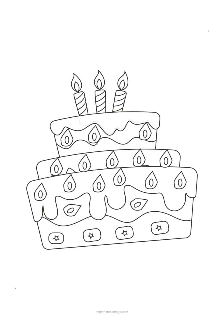 coloriage anniversaire gateau a trois etages - dessin gratuit &agrave; imprimer