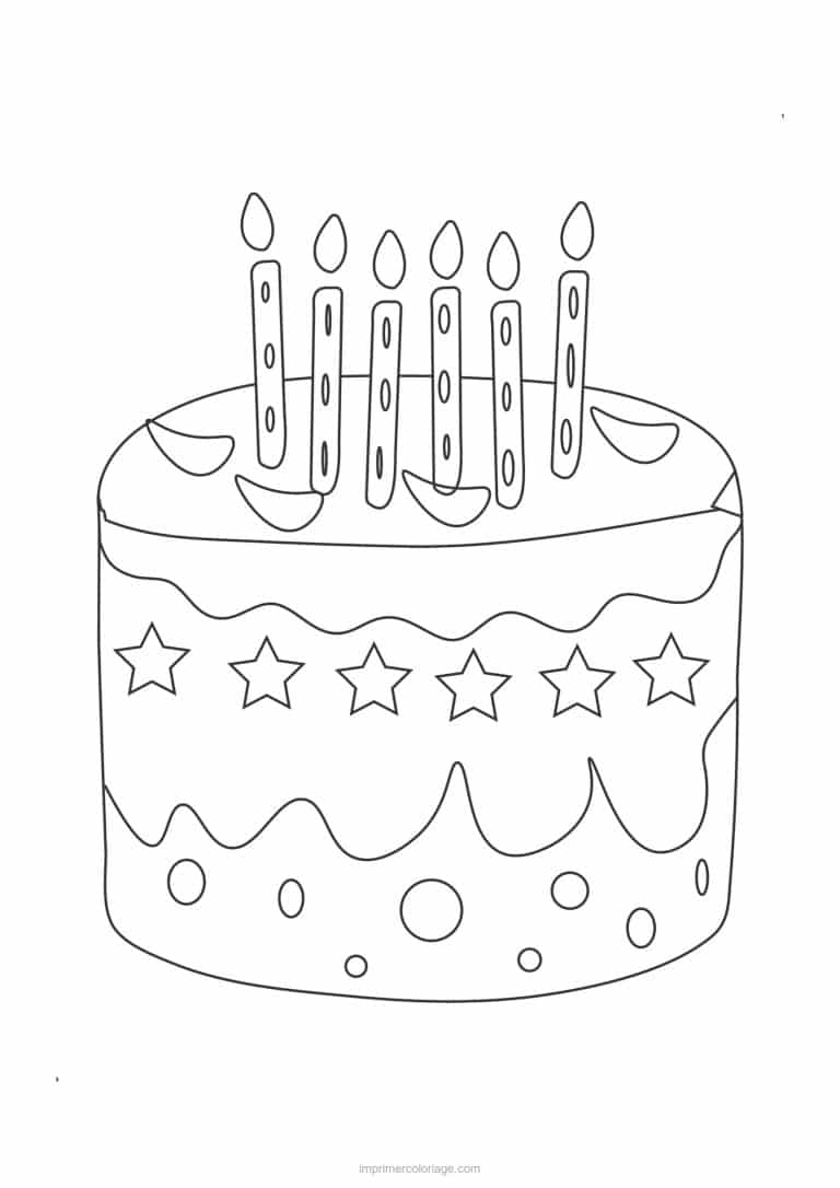 coloriage anniversaire gateau aux etoiles - dessin gratuit &agrave; imprimer