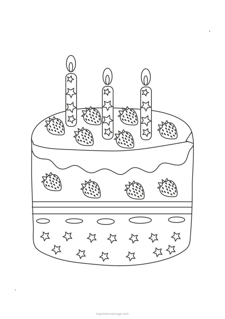 coloriage anniversaire gateau aux fraises - dessin gratuit &agrave; imprimer