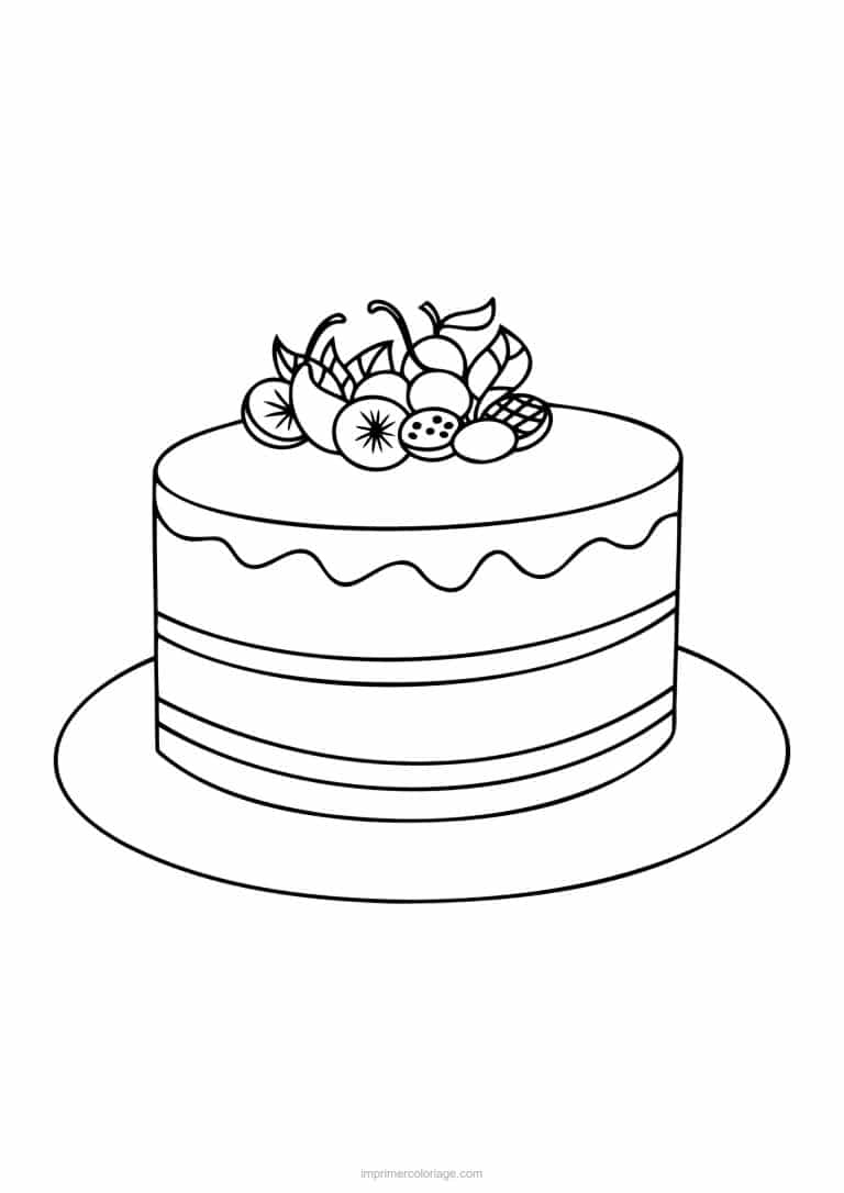 coloriage anniversaire gateau aux fruits - dessin gratuit &agrave; imprimer