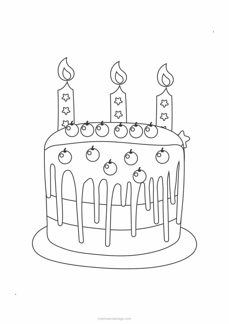 coloriage anniversaire gateau aux fruits rouges - dessin gratuit &agrave; imprimer