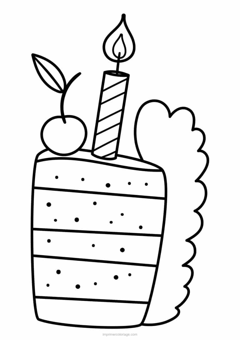 coloriage anniversaire part de gateau et cerise - dessin gratuit &agrave; imprimer