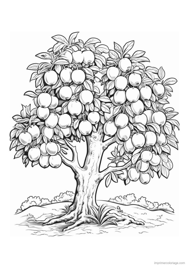 coloriage arbre a fruits ronds - dessin gratuit &agrave; imprimer