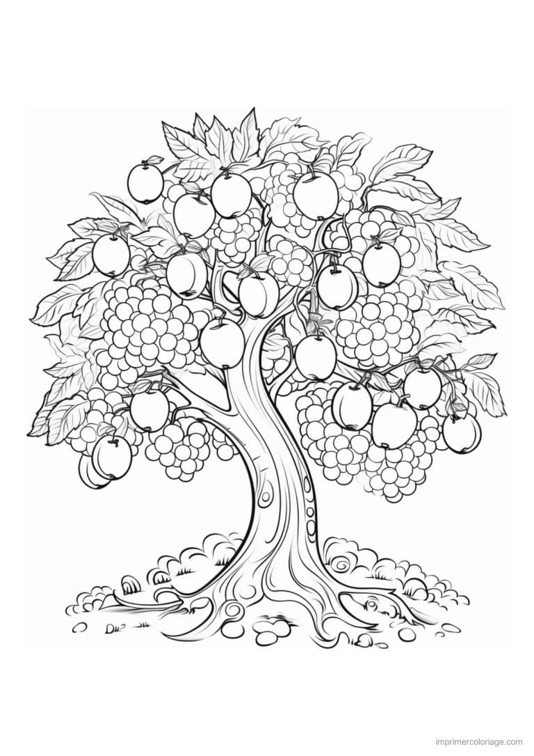 coloriage arbre a fruits varies - dessin gratuit &agrave; imprimer