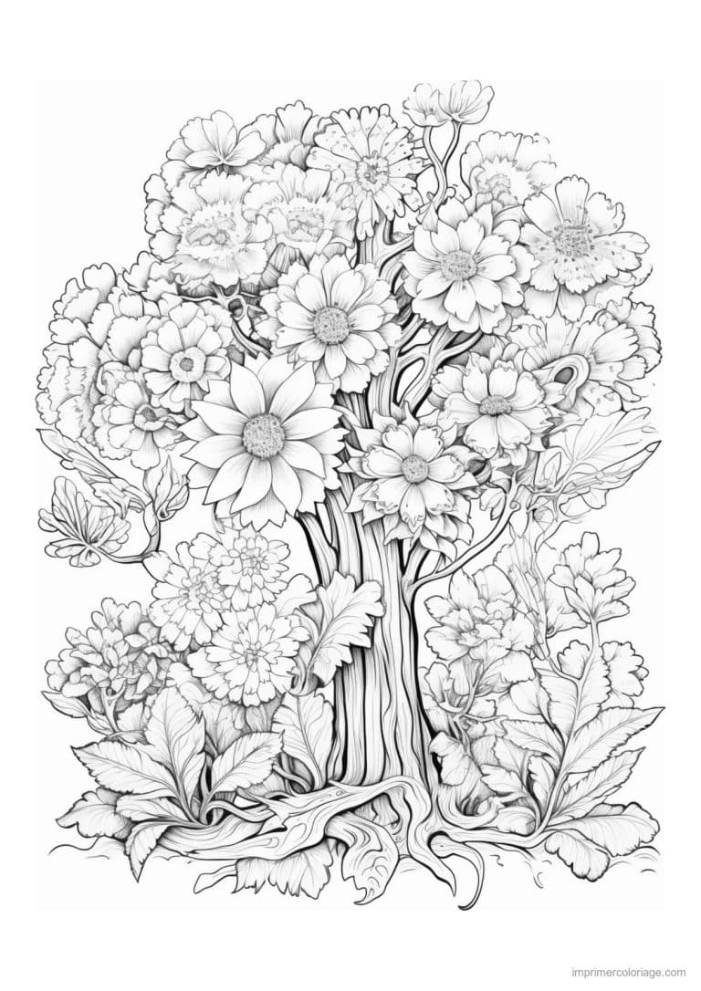 coloriage arbre aux grandes fleurs - dessin gratuit &agrave; imprimer