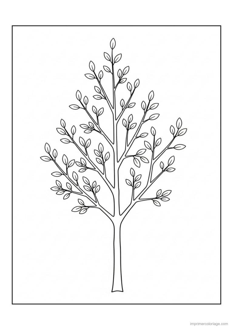 coloriage arbre aux petites feuilles - dessin gratuit &agrave; imprimer