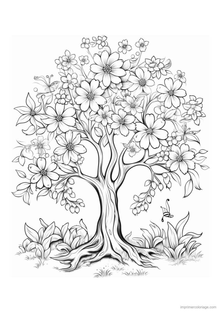 coloriage arbre aux petites fleurs - dessin gratuit &agrave; imprimer