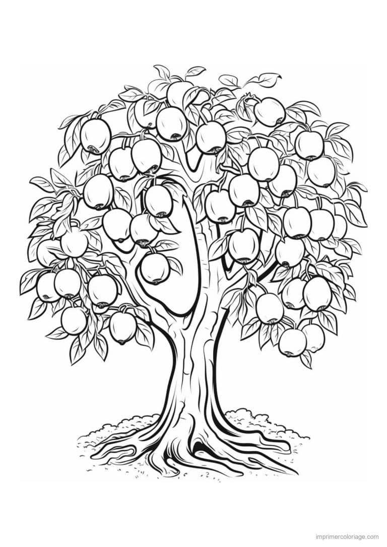 coloriage arbre aux pommes mures - dessin gratuit &agrave; imprimer