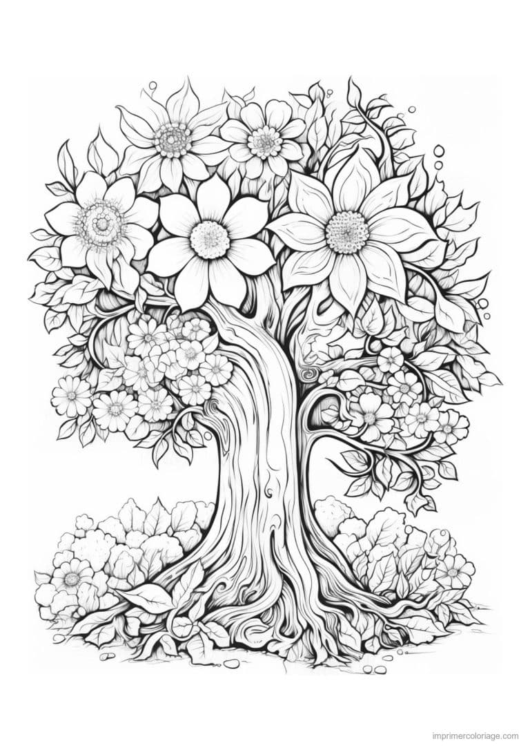 coloriage arbre aux tournesols - dessin gratuit &agrave; imprimer