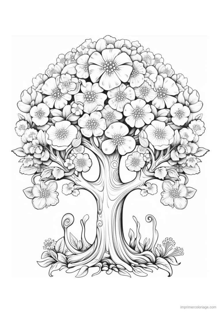 coloriage arbre boule de fleurs - dessin gratuit &agrave; imprimer