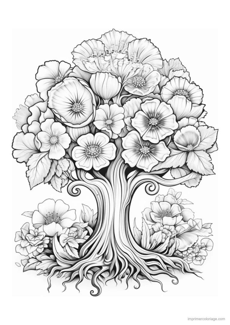 coloriage arbre couvert de fleurs - dessin gratuit &agrave; imprimer