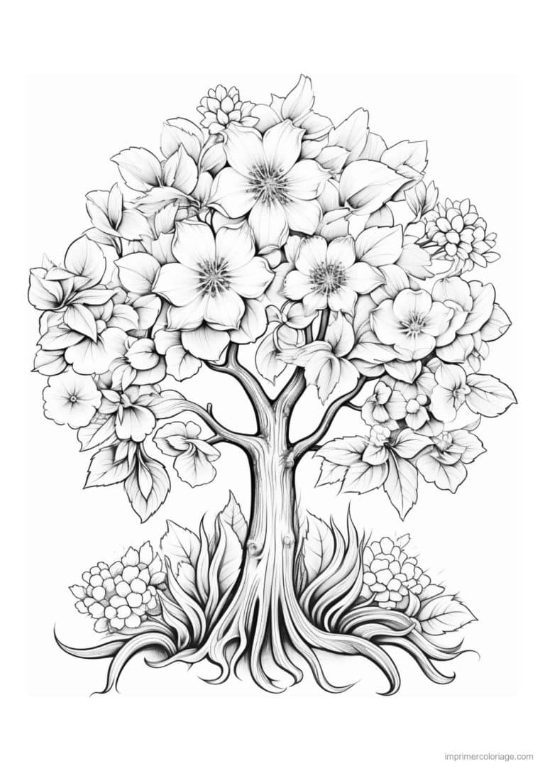 coloriage arbre en fleurs mandala - dessin gratuit &agrave; imprimer