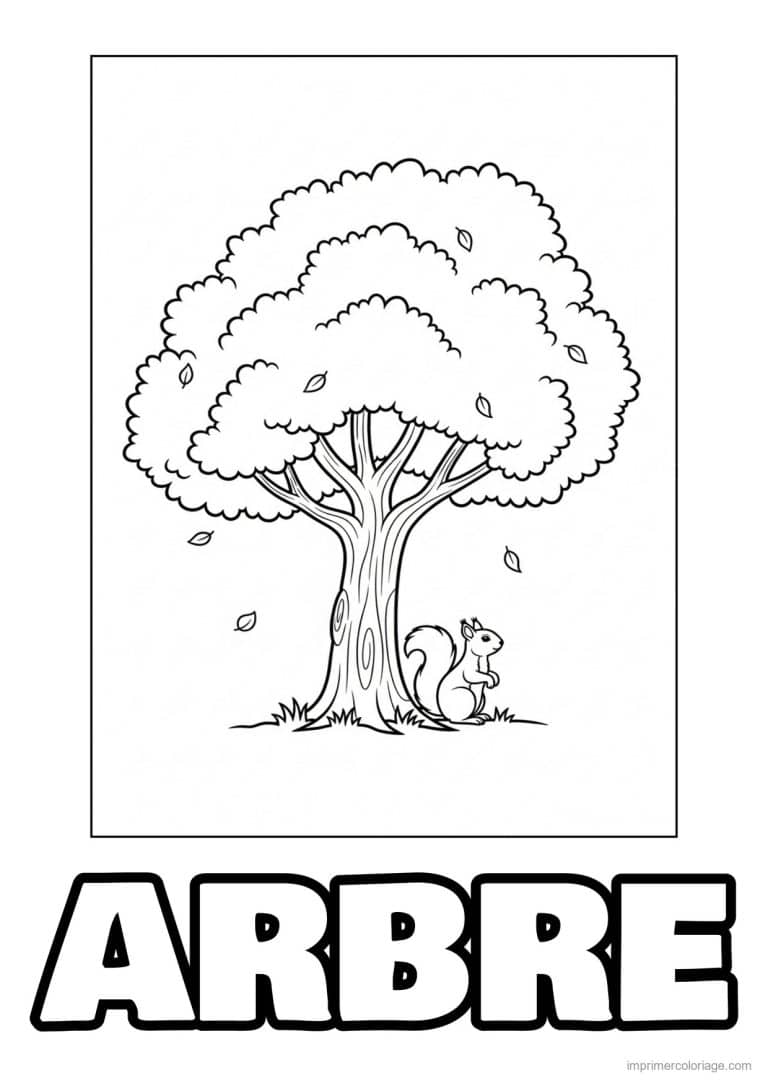 coloriage arbre et son ecureuil - dessin gratuit &agrave; imprimer