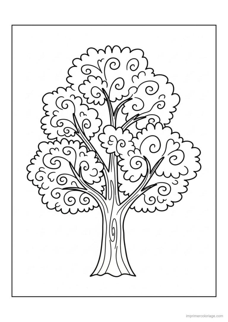coloriage arbre feuillage en volutes - dessin gratuit &agrave; imprimer